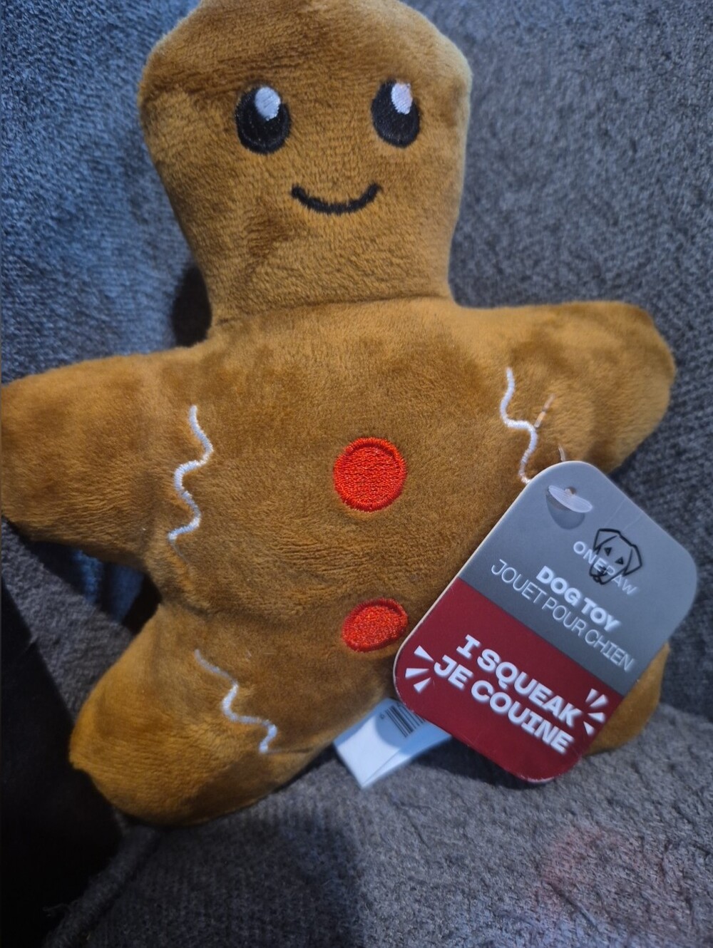 One Paw 7 Inch Gingerbread Squeaky Dog Toy - Brown Plush
